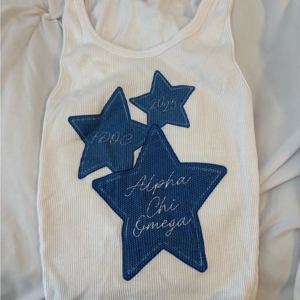 White Tank Top with Blue Star Design